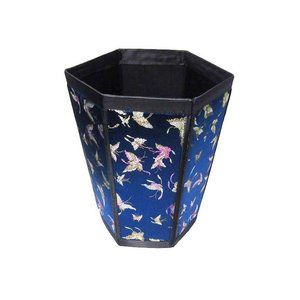 Tigerstars Exquisite Blue Butterflies Silk Brocade Waste Paper Basket